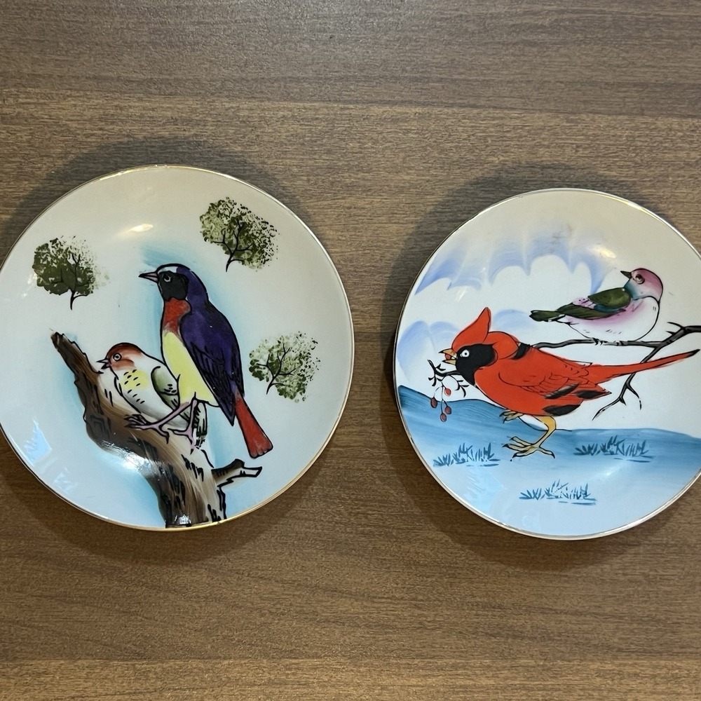 Vintage 5"‎ Relco Wall Hanging Plates Birds Japan Gold Trim Wall Decor Retro